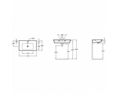 Vox EXAE112-Z-00 Подвесная раковина-столешница с гладкой нижней поверхностью 80 х 46 см, Для установки на мебель EXAE112-Z-00