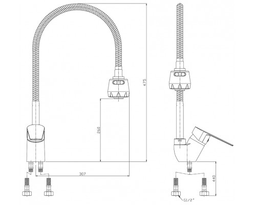 S35-26 Смеситель одноручный (35мм) для кухни с гибким изливом, хром S35-26