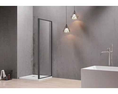 AQ ARI WA 08020BL Неподвижная душевая стенка 800x2000, для комбинации с дверью, профиль черный, стекло прозрачное AQ ARI WA 08020BL