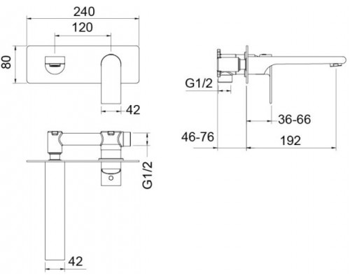 AQ1413CR ЛИРА смеситель для раковины настенный (внешняя и скрытая часть) AQ1413CR