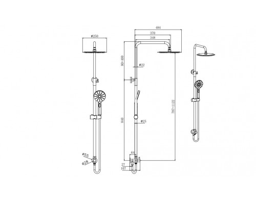 AQ2046MB ВЕГА душевая система 3jet 250мм Reno, матовый черный AQ2046MB