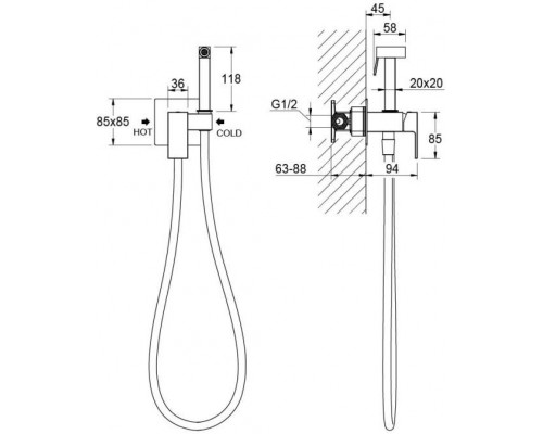 AQ1022CR ЛИБРА комплект для гигиенического душа встроенный (смеситель + гигиеническая лейка + шланг) AQ1022CR
