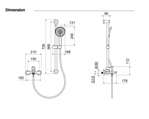 AQ1748CR ЛУГАНО смеситель для ванны с душевым гарнитуром 3jet AQ1748CR