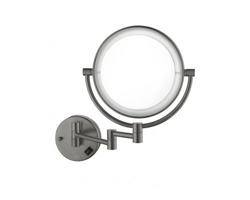 AQ4915BGM зеркало косметическое настенное с подсветкой 5х, оружейная сталь (шлиф. черный хром) AQ4915BGM