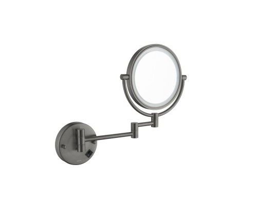 AQ4915BGM зеркало косметическое настенное с подсветкой 5х, оружейная сталь (шлиф. черный хром) AQ4915BGM