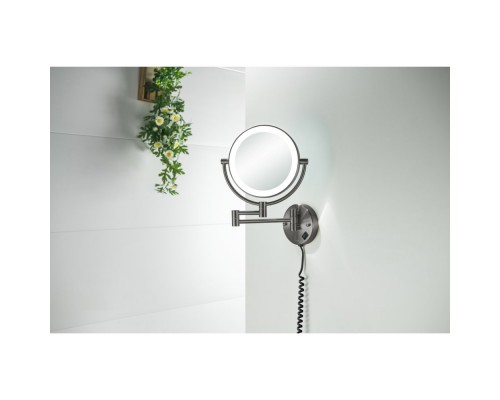 AQ4915BGM зеркало косметическое настенное с подсветкой 5х, оружейная сталь (шлиф. черный хром) AQ4915BGM