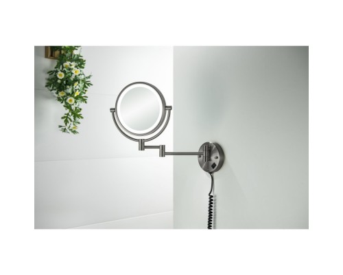 AQ4915BGM зеркало косметическое настенное с подсветкой 5х, оружейная сталь (шлиф. черный хром) AQ4915BGM