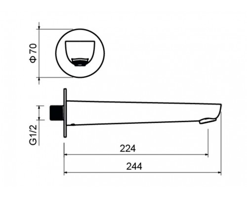 AQ1141BGM БЕТТА излив для ванны 224 мм, оружейная сталь (шлиф. черный хром) AQ1141BGM