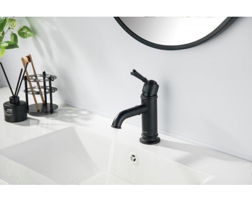 AQ1510MB КЛАССИК смеситель для раковины 72, без донного клапана, матовый черный AQ1510MB