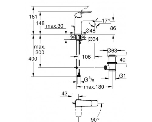 1017300000 CUBEO Смеситель однорычажный для раковины, размер S, хром 1017300000
