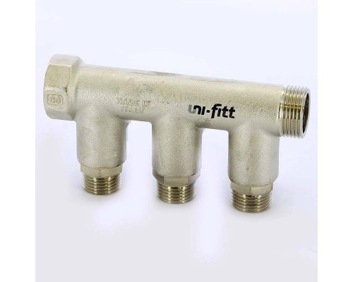 Коллектор НВ 3/4" с кранами никелированный UNI-FITT 3 выхода 1/2"Н 40мм Коллектор НВ 3/4" с кранами никелированный UNI-FITT 3 выхода 1/2"Н 40мм