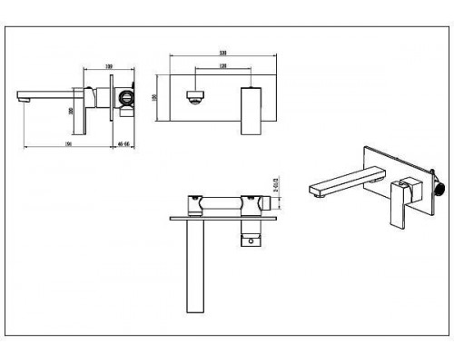 Boheme Qubic Смеситель для раковины на стену 23x19,1x10h см, цвет: бронза 475-BR