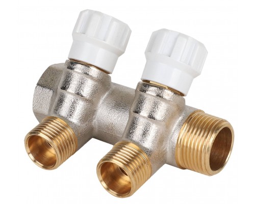 Коллектор латунный с регулирующими вентилями MVI 3/4"x1/2"x2 выхода Коллектор латунный с регулирующими вентилями MVI 3/4"x1/2"x2 выхода