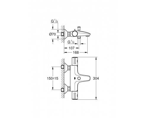 Термостатический смеситель для ванны GROHE Grohtherm 800, хром (34567000)