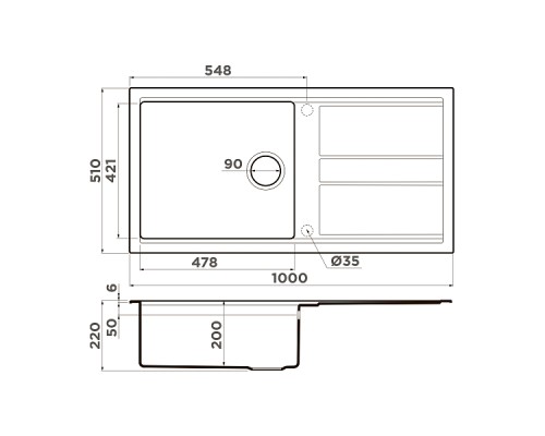 Omoikiri Kitagawa 100-GR Кухонная мойка Artceramic 100x51 см, цвет: leningrad grey 4993788