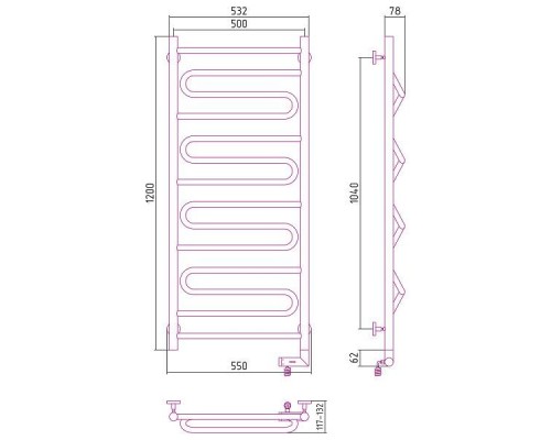 Сунержа Элегия 2.0 Полотенцесушитель электрический 50x120h, прав., цвет: без покрытия 00-5219-1250