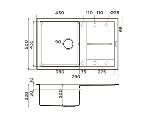 Omoikiri Sumi 79-WH Кухонная мойка Tetogranit 79x50 см, цвет: белый 4993665