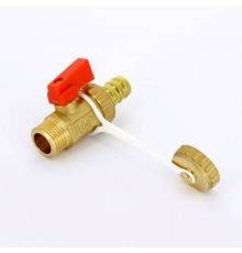 Кран шаровой сливной UNI-FITT НН 1/2" x 3/4" латунь со штуцером, с заглушкой, флажок красный пластик