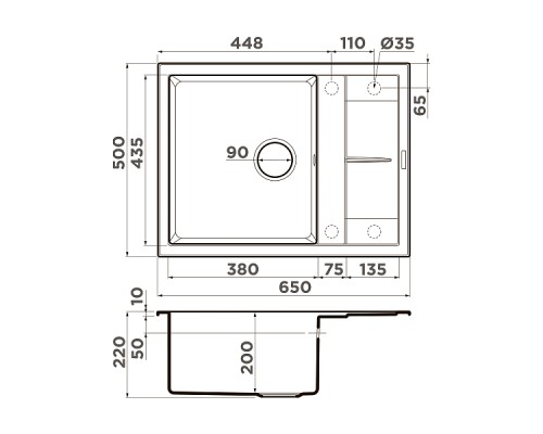 Omoikiri Sumi 65-WH Кухонная мойка Tetogranit 65x50 см, цвет: белый 4993673