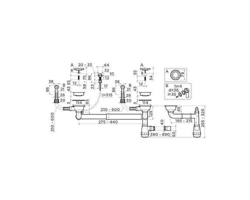 Omoikiri WK-2-R-A-IN Арматура для двухчашевых моек с круглыми переливами цвет: нерж. сталь 4956506