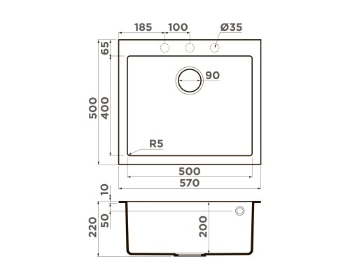 Omoikiri Bosen 57A-GB Кухонная мойка Artceramic 57x50 см, цвет: графит 4993818