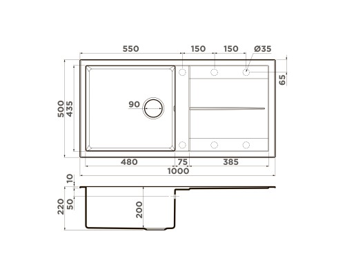 Omoikiri Sumi 100A-WH Кухонная мойка Artceramic 100x50 см, цвет: белый 4997108