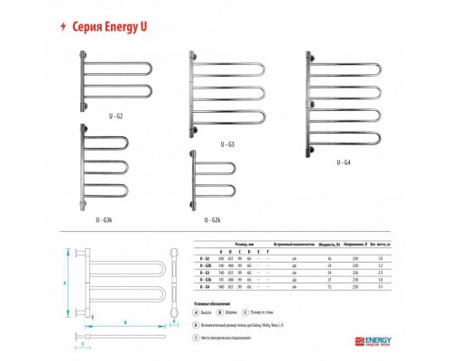 Электрический полотенцесушитель Energy U chrome G2K RAL 9005 (черный матовый)