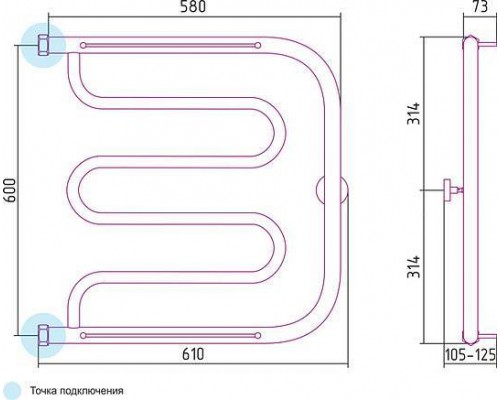 Сунержа Лира Полотенцесушитель водяной 60x60h, цвет: без покрытия 00-0012-6060