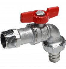 Кран шаровой Giacomini 1/2", Н, ручка-бабочка красная, латунь, хром., д/сад. шланга, R620X003