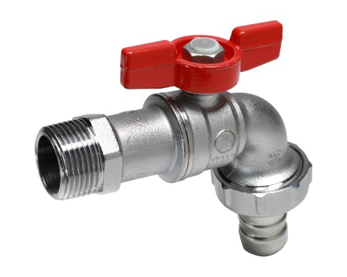 Кран шаровой Giacomini 1/2", Н, ручка-бабочка красная, латунь, хром., д/сад. шланга, R620X003