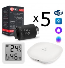 Комплект управления Royal Thermo для 5 радиаторов по Wi-Fi Smart Heat HH-01/THS30ZB, черный