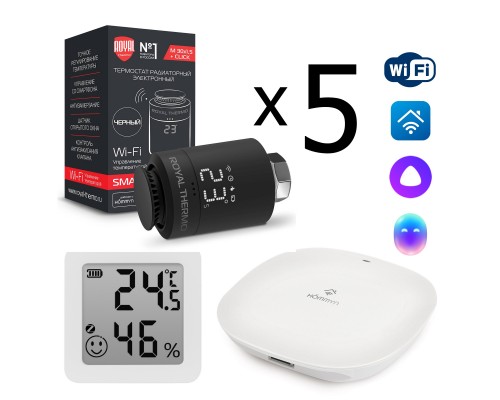 Комплект управления Royal Thermo для 5 радиаторов по Wi-Fi Smart Heat HH-01/THS30ZB, черный