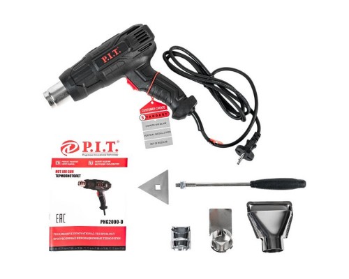 Фен P.I.T. электрический PHG 2000-D СТАНДАРТ (2кВт, 50-600С,три положения потока воздуха, насадки) (