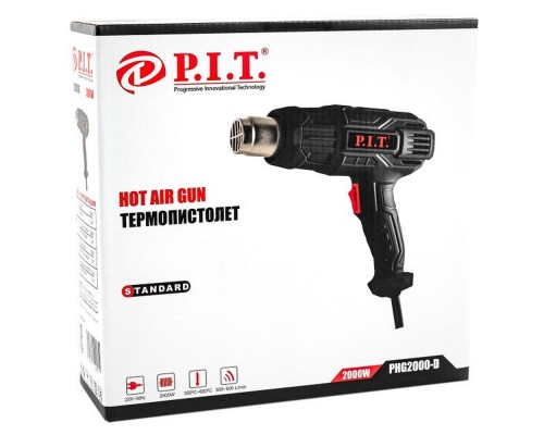 Фен P.I.T. электрический PHG 2000-D СТАНДАРТ (2кВт, 50-600С,три положения потока воздуха, насадки) (
