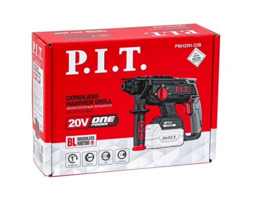 Перфоратор P.I.T. PBH20H-22B SOLO аккумул.бесщеточный (20В,1,8Дж,3-х реж,бур 22мм, sds-plus,коробка)