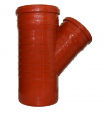 Тройник канализационный НПВХ 200*200*45гр.С мм с раструбом рыжий (наружный)