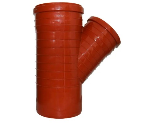 Тройник канализационный НПВХ 200*200*45гр.С мм с раструбом рыжий (наружный)