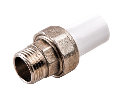 Муфта комбинированная ППР разъемная PPRC НР 20х1/2" РВК, наружная резьба, под муфту, белая