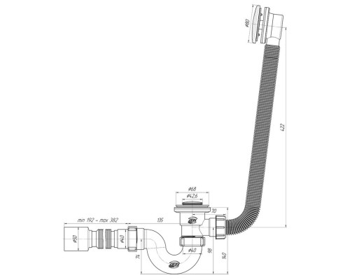 Сифон для ванны "АНИ" с гибкой трубой 1 1/2х40/50, нержавеющий выпуск кнопка (EC155) (Россия)