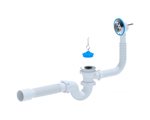 Сифон для ванны "АНИ" с переливом 1 1/2-40, нержавеющий выпуск (Е155) (Россия)