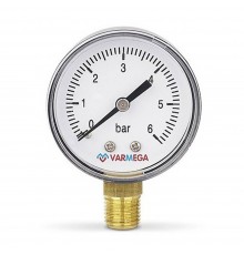 Манометр VARMEGA радиальный 50 мм, 6 бар, 1/4", VMMT10-500602
