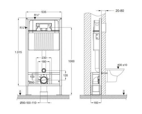 Инсталляция для унитаза BETTOSERB sava free standing, клавиша смыва twin черный матовый