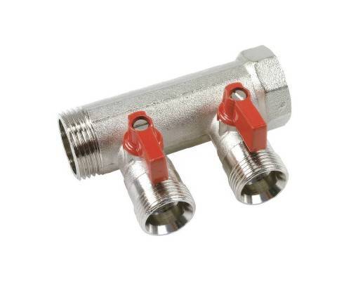 Коллектор HENCO 1" с красными шаровыми кранами, 3/4"НР под евроконус, 1" - 4xEK14,16,18,20