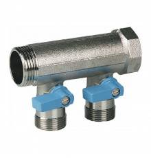 Коллектор HENCO 1" с синими шаровыми кранами, 3/4"НР под евроконус, 1" - 2xEK14,16,18,20