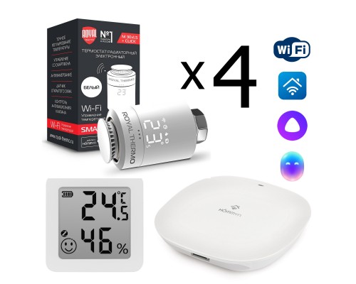 Комплект управления Royal Thermo для 4 радиаторов по Wi-Fi Smart Heat HH-01/THS30ZB, белый