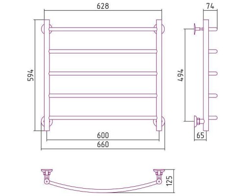 Стилье Версия-Н2 Полотенцесушитель водяной 60x60h, цвет черный 17622-6060