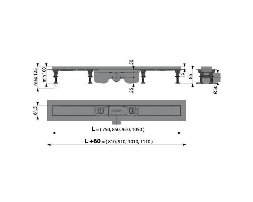 Лоток душевой Alcaplast APZ12 OPTIMAL 950 мм с порогами для решетки (без решетки)