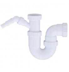 Сифон трубный Р-образный без выпуска (2х50мм) с адаптером под углом для слива бытовой техники; выхо