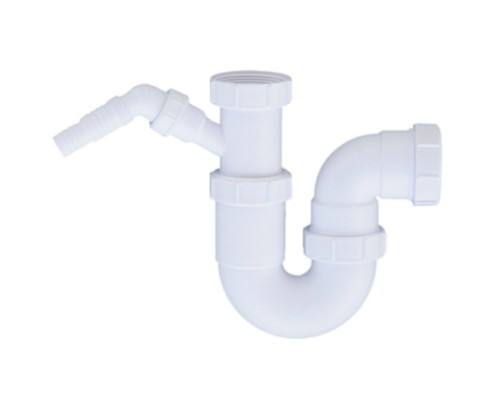 Сифон трубный Р-образный без выпуска (2х50мм) с адаптером под углом для слива бытовой техники; выхо