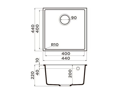 Omoikiri Bosen 44-U-BE Кухонная мойка Tetogranit 44x44 см, цвет: ваниль 4993596